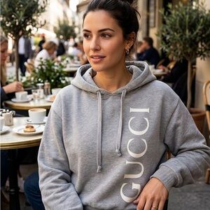 Gucci Gray Vertical Logo Hoodie